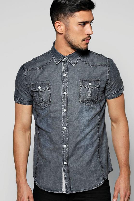 Washed Short Sleeve Denim Shirt